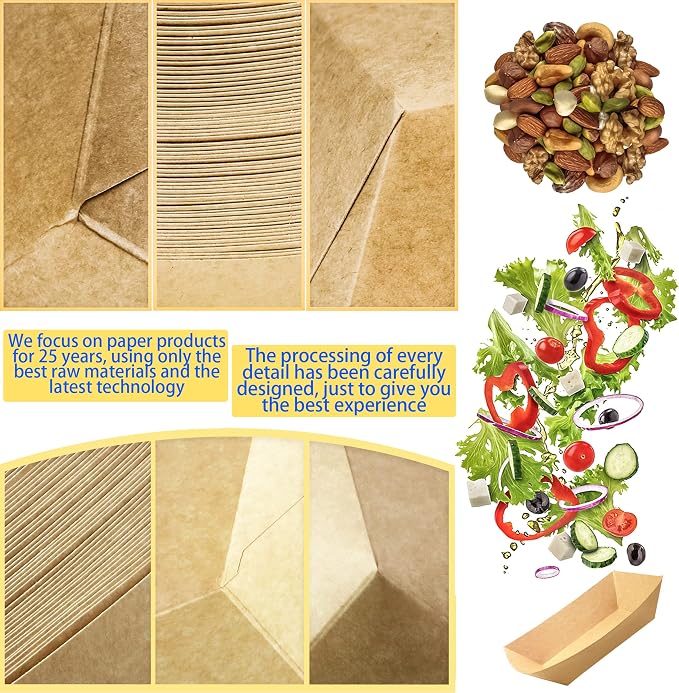 200 Pack Small Paper Food Trays, 0.25 Lb Disposable Kraft Food Boats, Take Out - Image 4