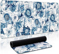 Aesthetic Desk Mat, Cute Blue Floral Desk Pad Protector by Zotia