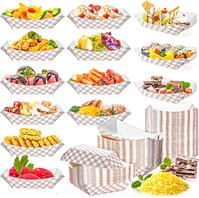 160 Pack Checkered 2Lb Paper Food Boat Trays Disposable Paper Boats Containers - Image 4