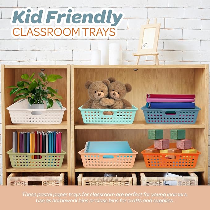 4E's Novelty 6 Pack Classroom Paper Baskets, Organizing Desk Boho Tray - Image 6