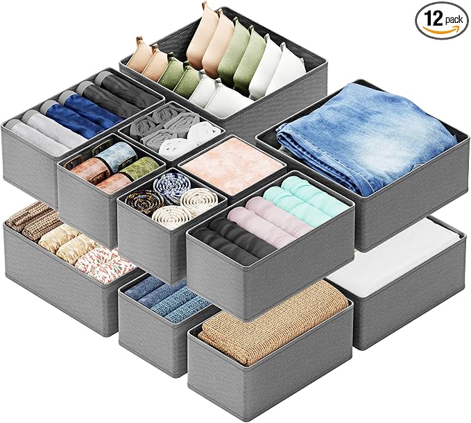 SpaceAid Drawer Organizer Clothes, 12 Pack Dresser Organizer Bins by SpaceAid