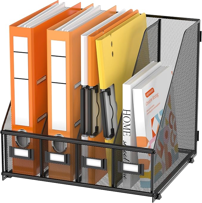 DALTACK 4 Vertical Compartments Magazine File Holder, Binder Organizer by DALTACK