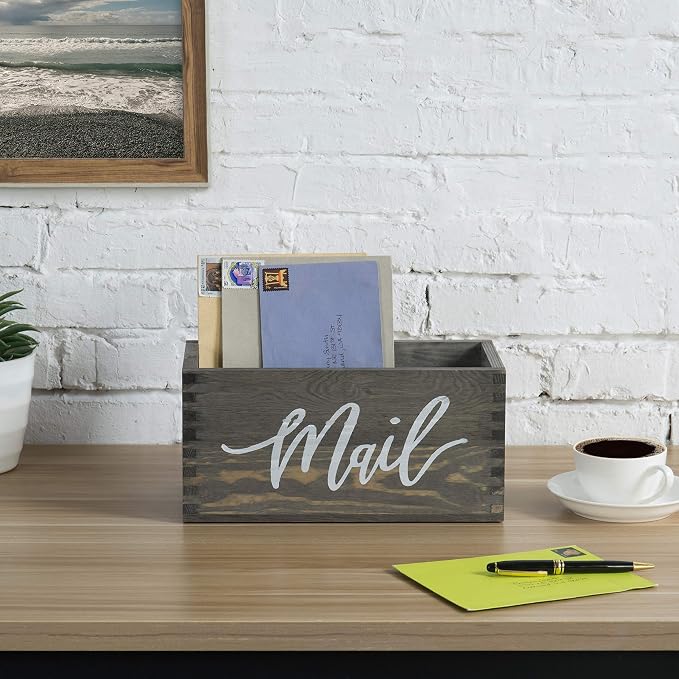 MyGift Mail Holder Storage Organizer Box Solid Wood - Image 3