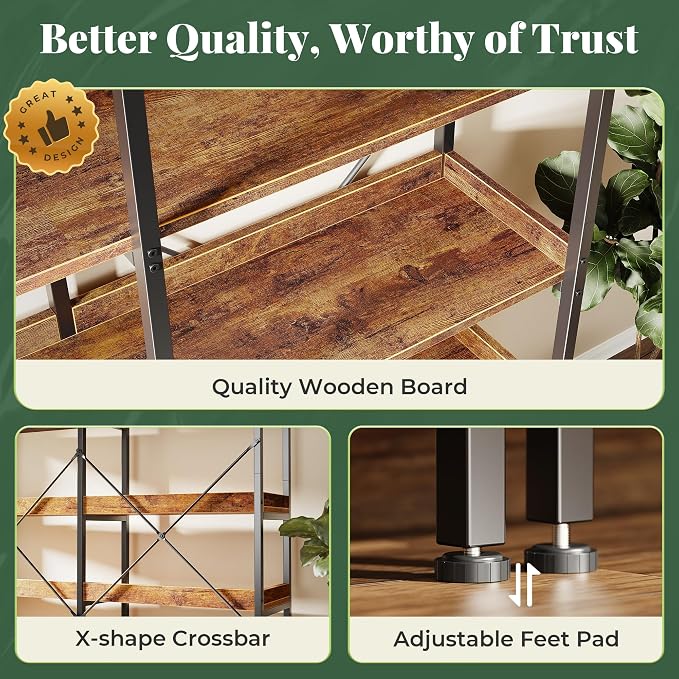 Huuger 5 Tier Bookshelf, Display Bookshelf - Image 8