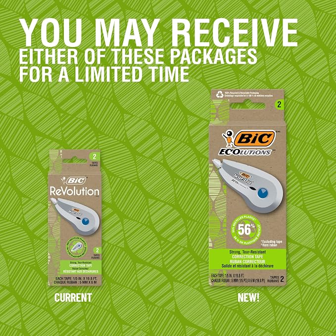 BIC Ecolutions Wite-Out Brand Correction Tape, 19.6 Feet, 2-Count Pack - Image 2