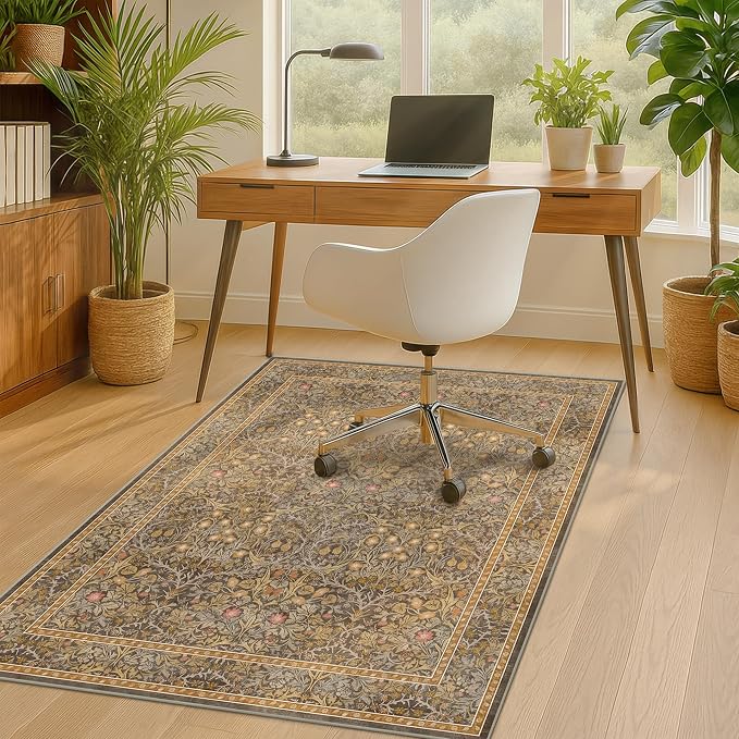 Vintage Brown Office Rugs for Rolling Chairs, Low Pile, Slip-Resistant and - Image 3