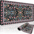 Black Floral Desk Mat, 31.5"x15.7" Large Mouse Pad, Anti-Slip Rubber Base by Mcapirivo