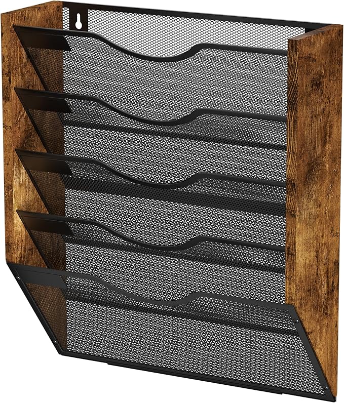 Ironwood Hanging Wall File Organizer, 5 Pocket Mesh Mail Organizer Wall Mounted by koozuuyk