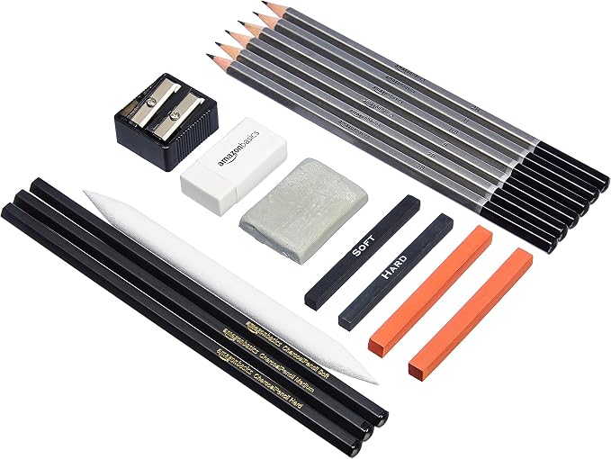 Amazon Basics Sketch and Drawing Art Supply Kit, Charcoal and Pencil Set by AmazonBasics
