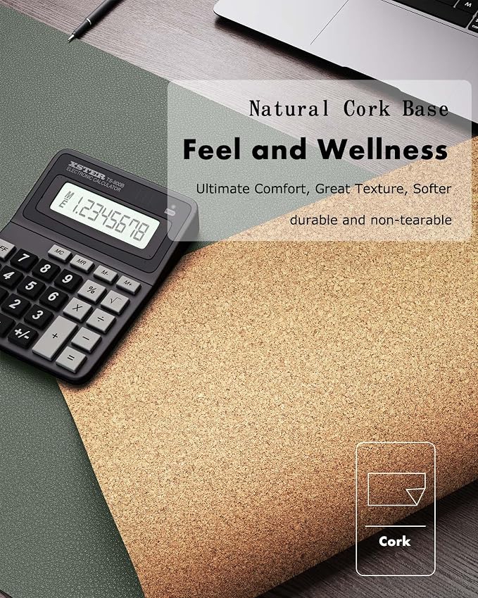 YSAGi Double-Sided Desk Pad, 23.6"x13.7"Leather Desk Mat, Eco Cork Desk Pad - Image 2