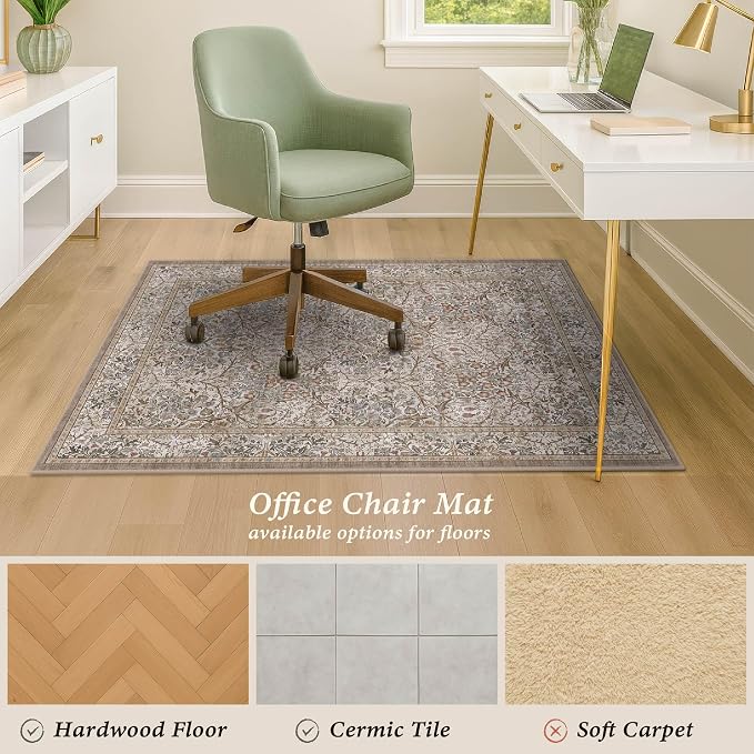 Vintage 4x5 Office Chair Mat for Hardwood Floors, Moss Non-Slip Desk Rug - Image 3
