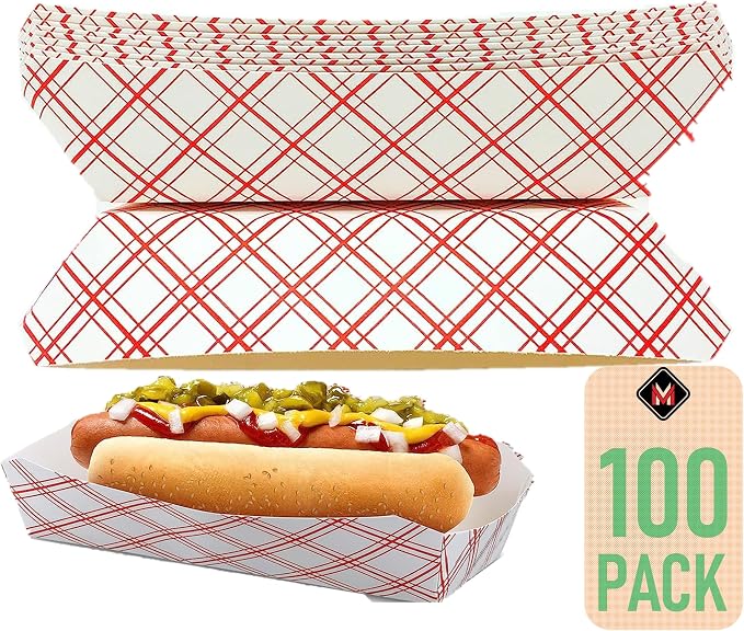 Mr Miracle 7 Inch Paper Hot Dog Tray in Red White Pattern. Pack of 100. by MrMiracle