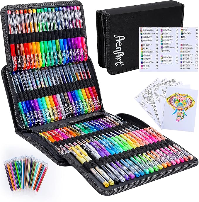 Aen Art Gel Pens for Adult Coloring Books, 160 Pack Artist Colored Gel Pen by ColoringForFun