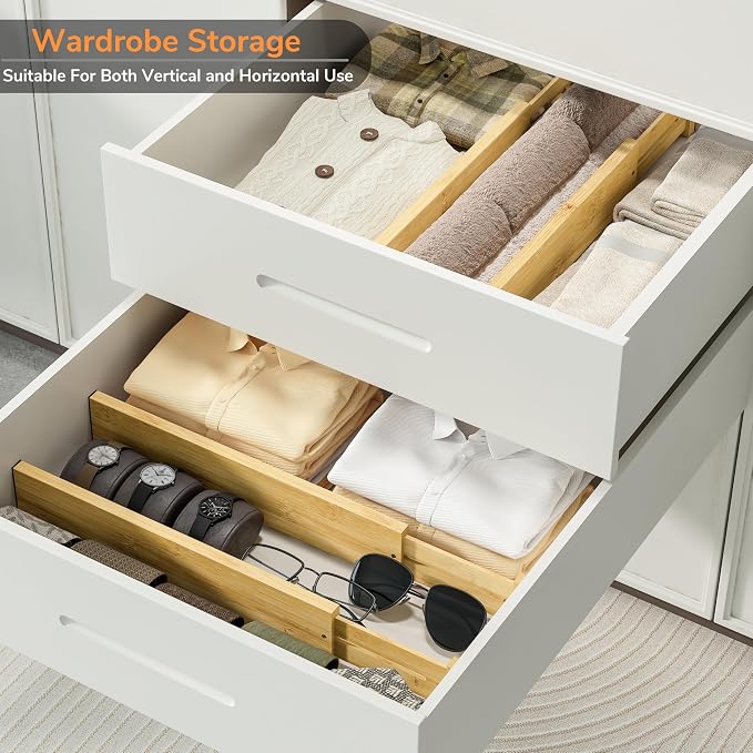 BAMEOS Bamboo Expandable Drawer Dividers – Fits 16.65"–22" Drawers - Image 5