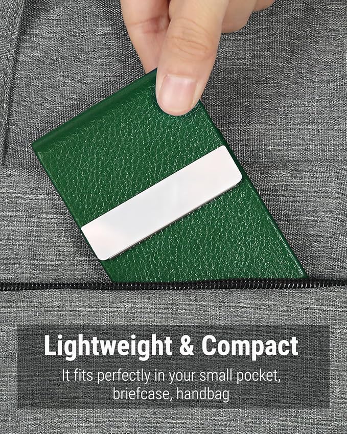 MaxGear Business Card Holder, PU Leather Business Card Case, Dark Green | - Image 6
