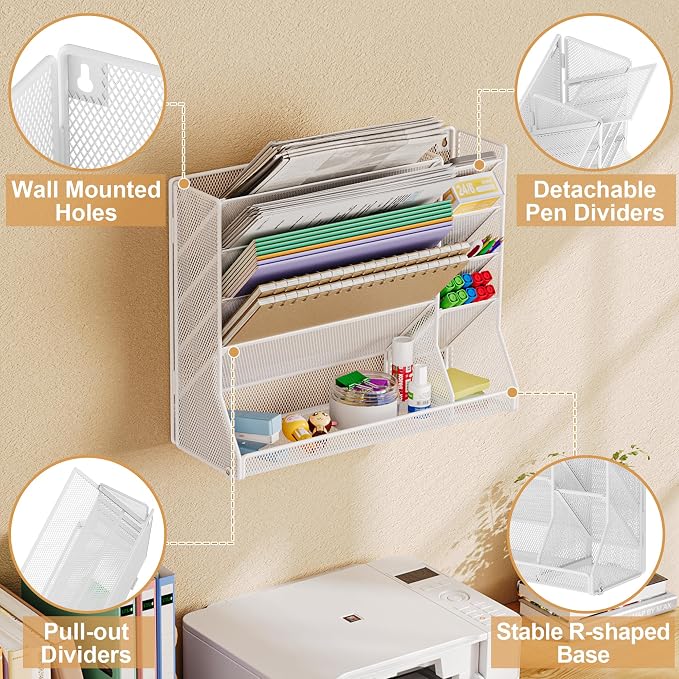 Jakyitvi Adjustable 5 Tiers Wall File Organizer Metal Hanging Holder White | 5 - Image 8