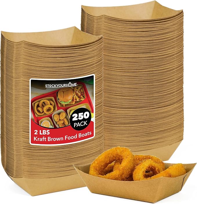 Large Disposable Brown Kraft Paper Food Trays, 2-Lb Concession Tray, Serving by StockYourHome