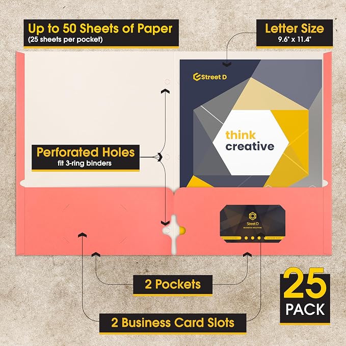 2 Pocket Portfolio Folders, 25 Pack, Trendy Cool Colors, Fits Letter Size Paper - Image 2