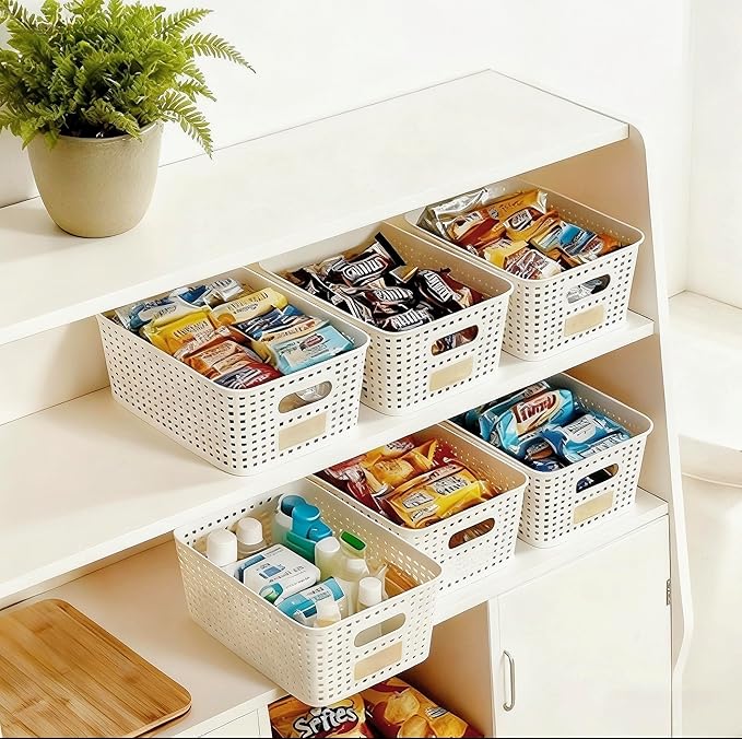 6Pcs Storage Bins with Lids, Stackable Plastic Storage Basket with Bamboo Lid - Image 6