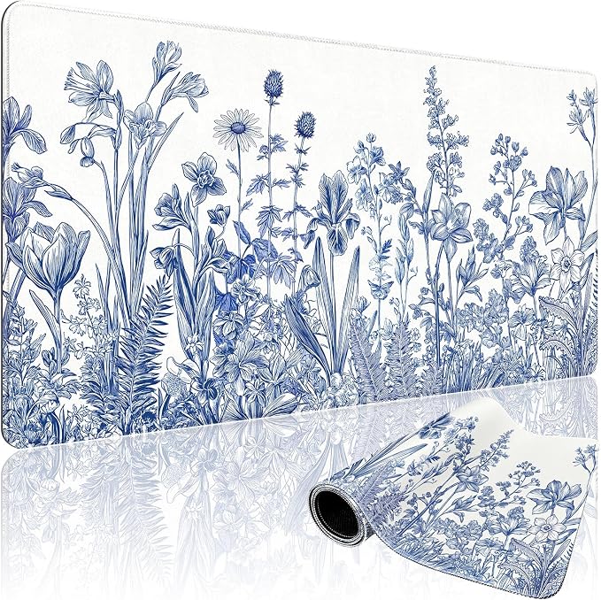 Narcissus Blue Floral Large Gaming Mouse Pad 31.5"x15.7"｜ Flower XXL Desk Mat by Mcapirivo