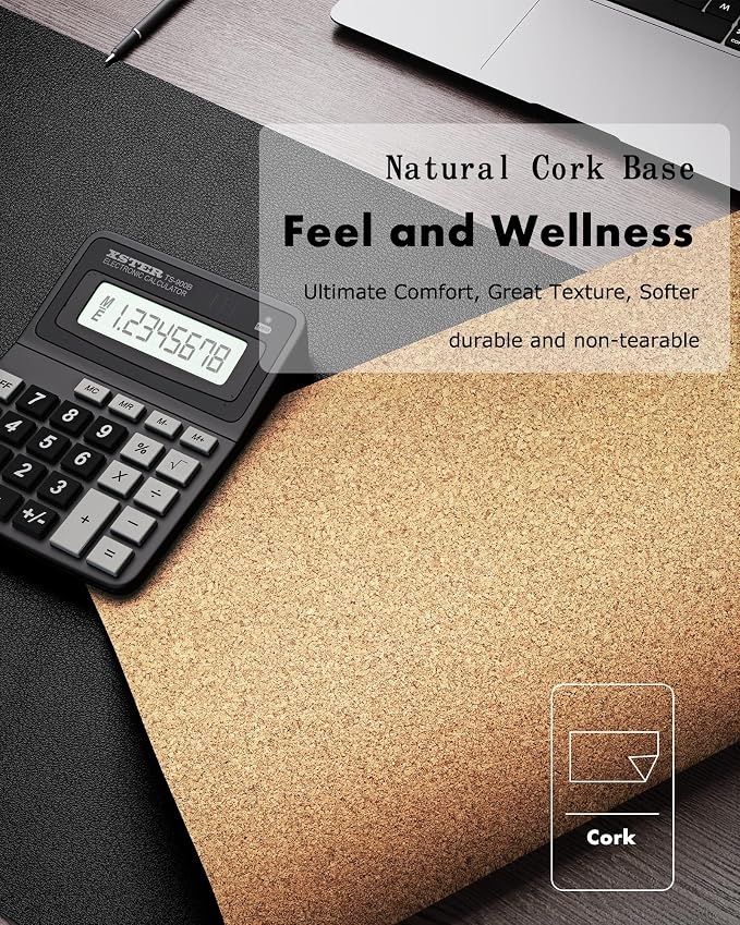YSAGi Double-Sided Desk Pad, 35.4"x17"Leather Desk Mat, Eco Cork Desk Pad - Image 3