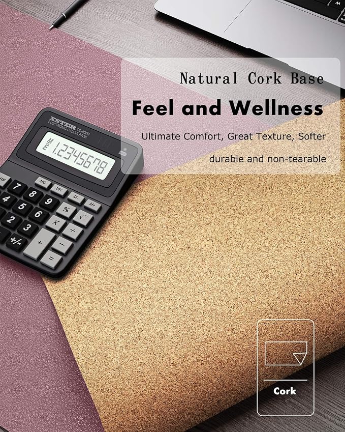 YSAGi Double-Sided Desk Pad, 31.5"x15.7"Leather Desk Mat, Eco Cork Desk Pad - Image 3