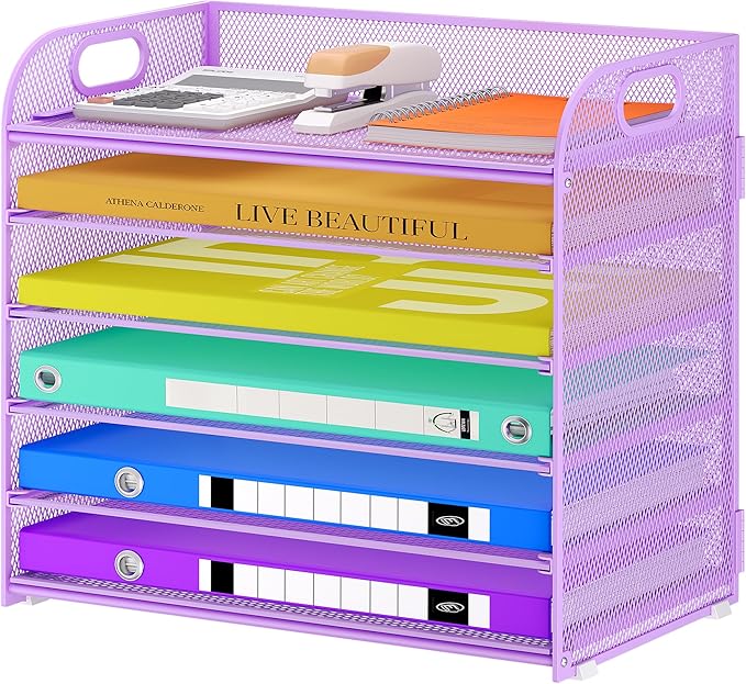 Cawukege 6 Tier Paper Organizer, Mesh Desk Organizer, Metal File Organizer by Cawukege