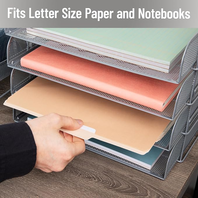 Mind Reader Stackable Paper Tray, Desktop Organizer, File Storage, Metal Mesh - Image 6