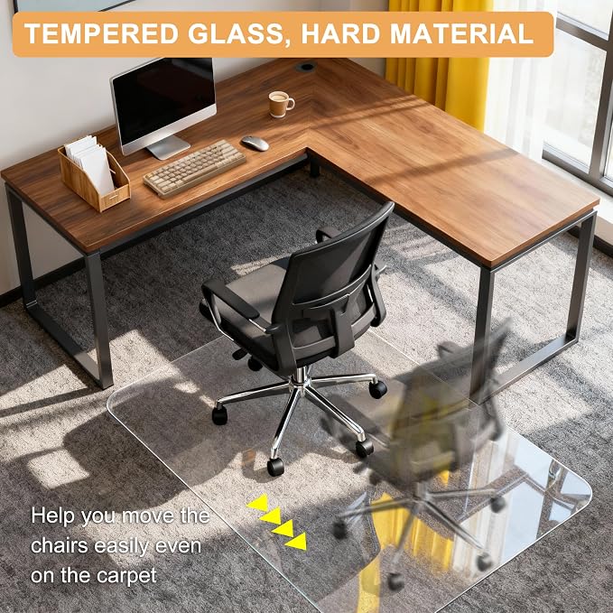 Azadx Tempered Glass Chair Mat for Carpet 45" x 53" Heavy Duty Office Chair Mat - Image 4