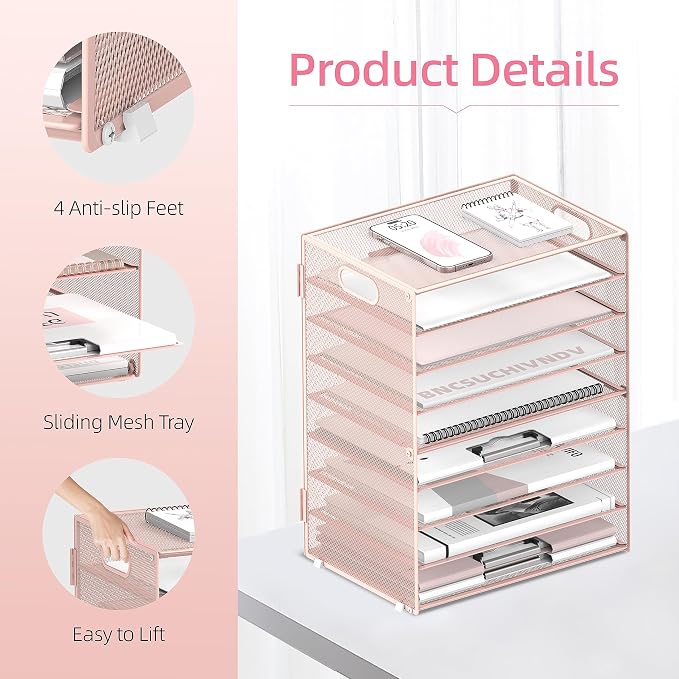 DALTACK 9-Tier Paper Organizer for Desk, Mesh Letter Tray Desk Organizer - Image 4