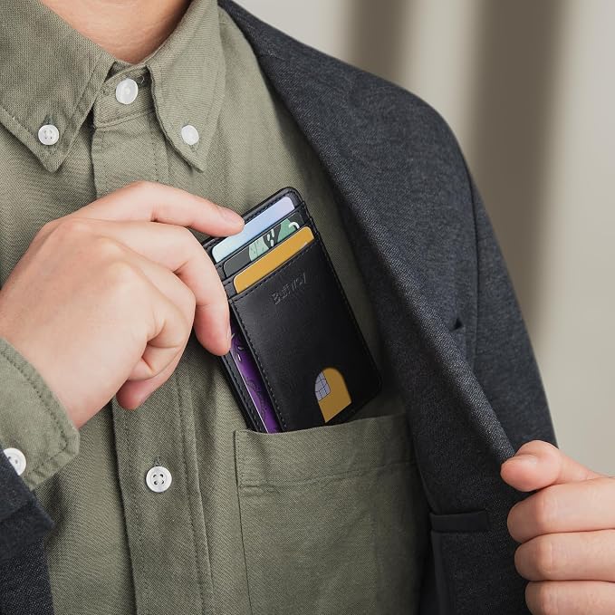 Buffway Slim Minimalist Front Pocket RFID Blocking Leather Wallets - Image 9