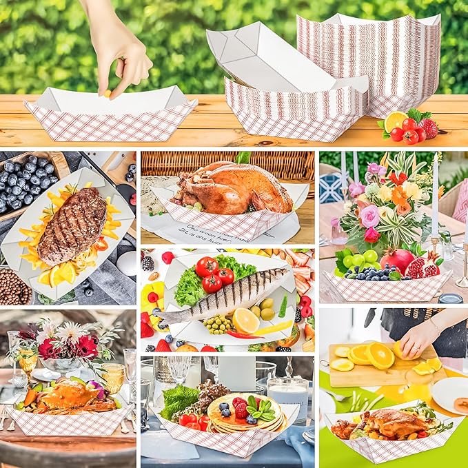 100 Pack Checkered 3Lb Paper Food Boat Trays Disposable Paper Boats, Colored - Image 5