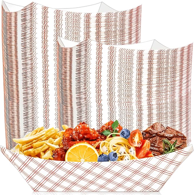 100 Pack Checkered 3Lb Paper Food Boat Trays Disposable Paper Boats, Colored by MotBach