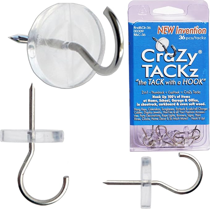 CraZy TACKz - 2 in 1: Push pin - New Invention Hang 100's of Items Interior or by CraZy+TACKz