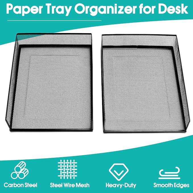 Wire Mesh Letter Trays Paper Tray Desk File Organizer, 2 Pack Stackable Metal - Image 4