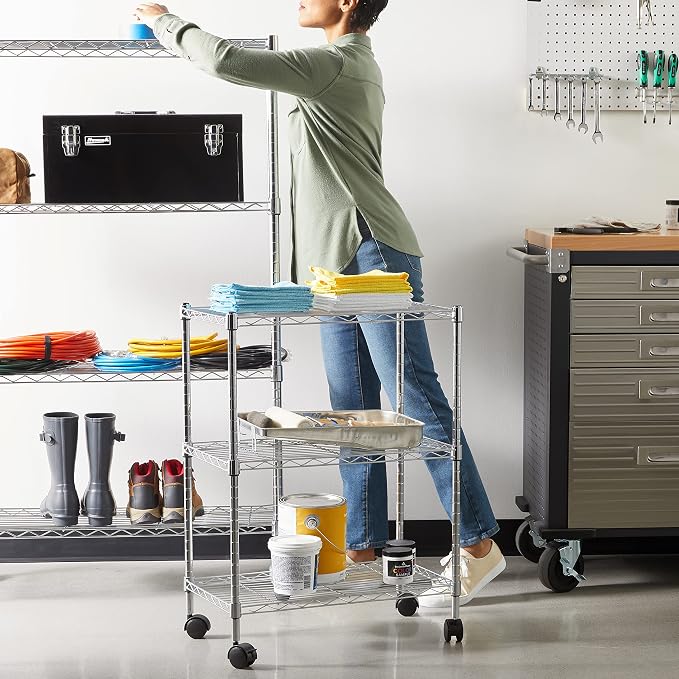 Amazon Basics 3-Shelf Heavy Duty Adjustable Wire Shelving Storage Rack on 2" PP - Image 2