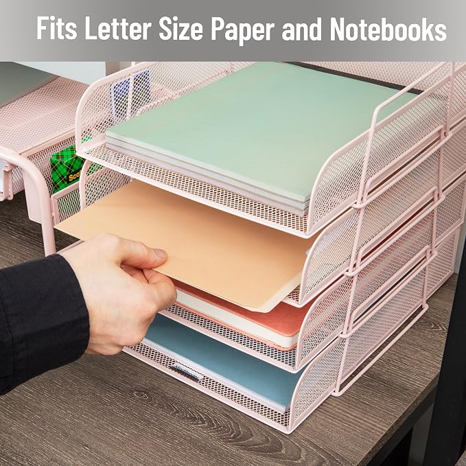 Mind Reader Stackable Paper Tray, Desktop Organizer, File Storage, Metal Mesh - Image 6
