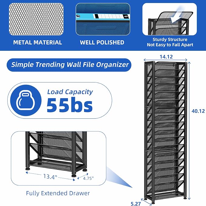 Simple Trending Wall File Organizer, 18-Tier Mesh Hanging Paper Document Folder - Image 4