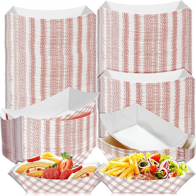 160 Pack Checkered 2Lb Paper Food Boat Trays Disposable Paper Boats Containers by MotBach