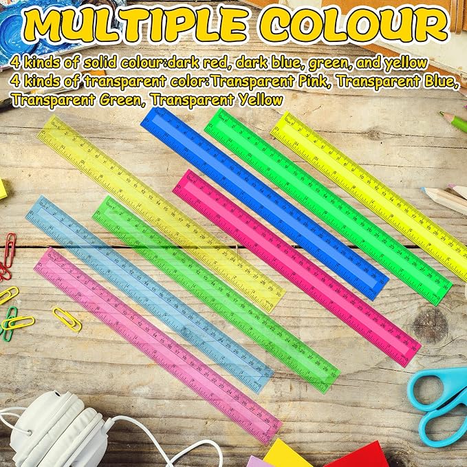 Teling 192 Pack Rulers Bulk for Classroom Transparent Colorful Metric Rulers - Image 4