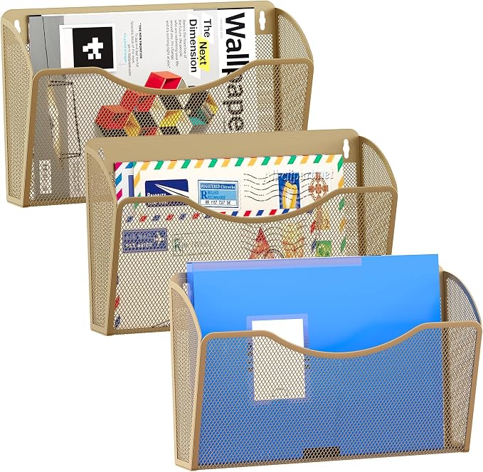 EasyPAG Wall File Organizer 3 Pack, Hanging File Organizer Wall Mount, Metal by EasyPAG