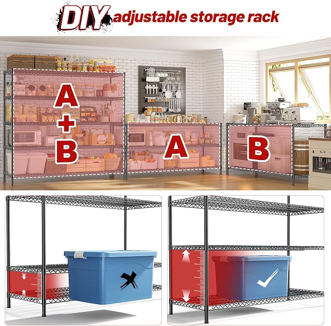 REIBII 3200LBS Storage Shelves 55.5" W Garage Shelving Heavy Duty 5 Tier - Image 7