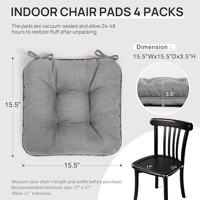 Love's cabin Memory Foam Chair Cushions Set of 4, 15.5"x15.5"x3.5" Indoor & - Image 2
