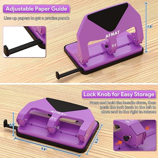 AFMAT Heavy Duty 3 Hole Punch, 50-Sheet Capacity, 50% Reduced Effort Three Hole - Image 5