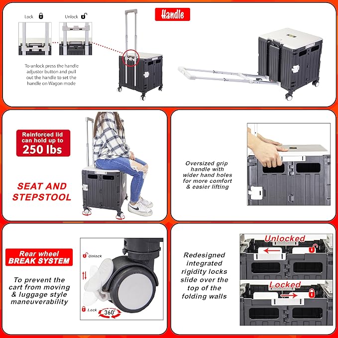 dbest Products Quik Cart Swing Lid Four Swivel Wheeled Rolling Crate Teacher - Image 3
