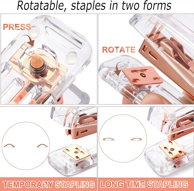 Famassi Rose Gold Desk Accessories，Office Supplies Set Acrylic Stapler Set - Image 3