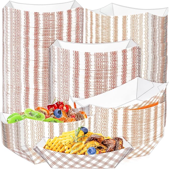 180 Pack Checkered 1Lb Paper Food Boat Trays Disposable Paper Boat Plates by MotBach
