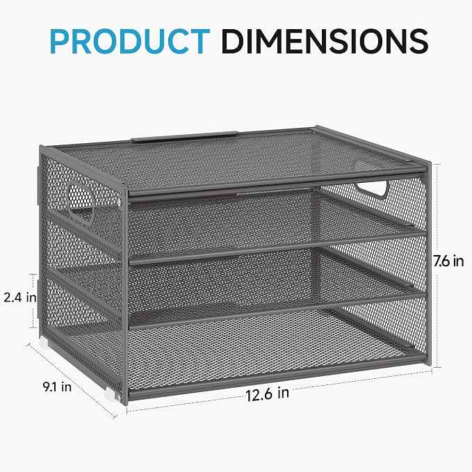 Lavatino 3-Tier Letter Tray Desk Organizer, Mesh Metal Paper File Tray Organizer - Image 7