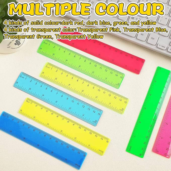Teling 192 Pack Rulers Bulk for Classroom Transparent Colorful Metric Rulers - Image 4