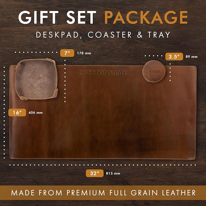 ELIZO Personalized Custom Desk Pad Set Real Leather Desk Mat Mouse Pad Unique - Image 2